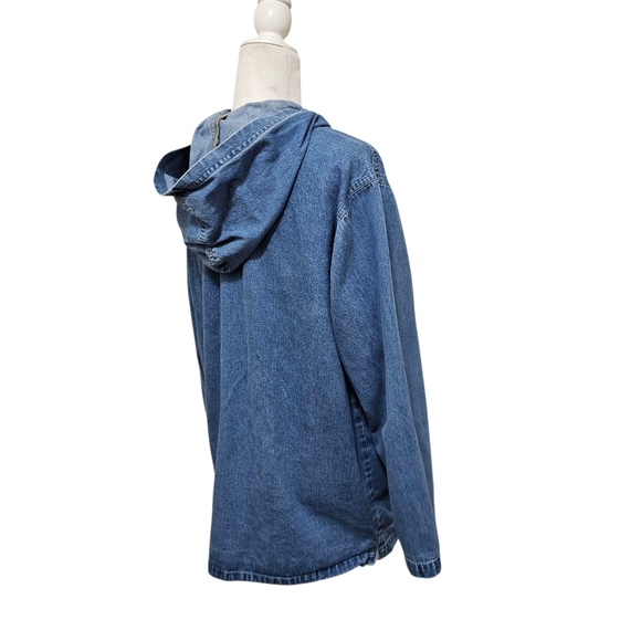 Bill Blass Vintage Hooded Jean Jacket With Novelty Patches Loosefit Womens Large - Picture 3 of 16